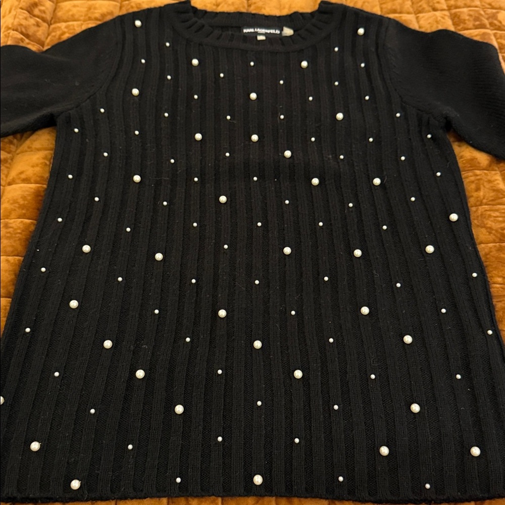 Karl Lagerfeld Black Knit Sweater with Pearl Details - Picture 4 of 6